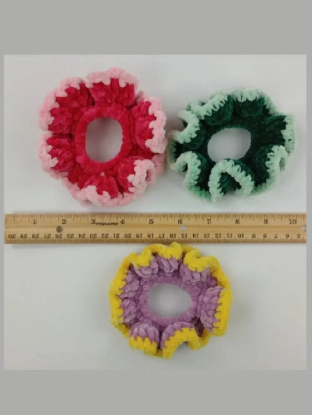 Lot of 3 Handmade Ruffle Chenille Hair Scrunchies Pony Tail Set of‎ 3